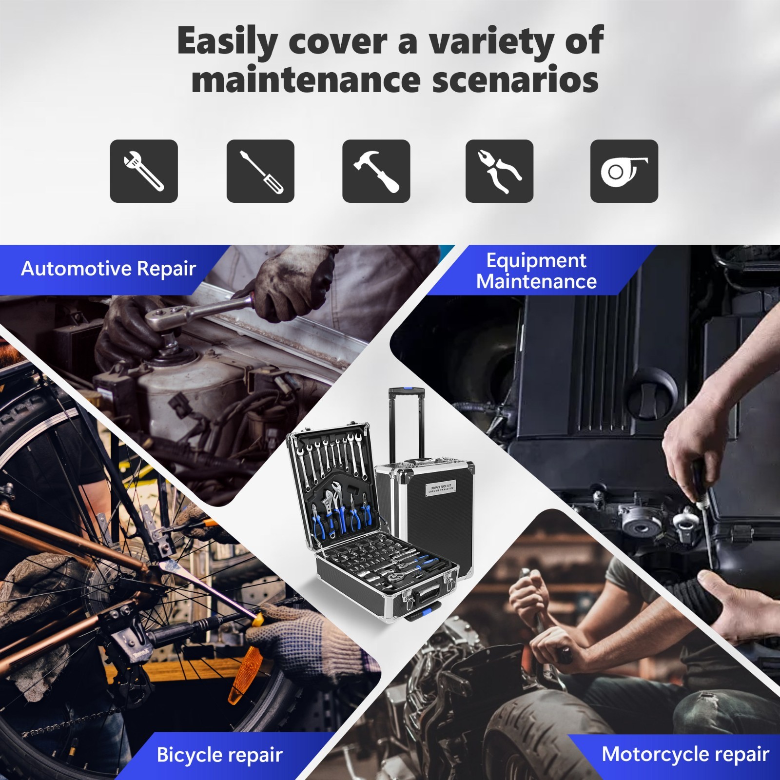 909 PCS Mechanics Tool Set Metal Case Socket Wrench Set Tool Kit