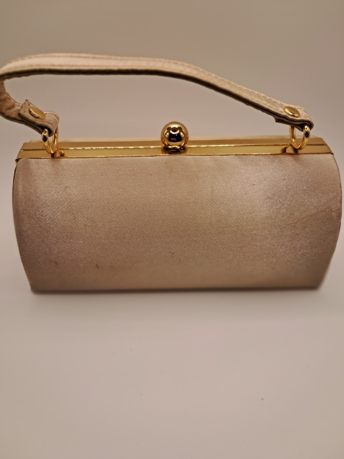 Vintage Satin Evening Clutch Bag Champagne Gold Frame Bridal Jessica McClintock