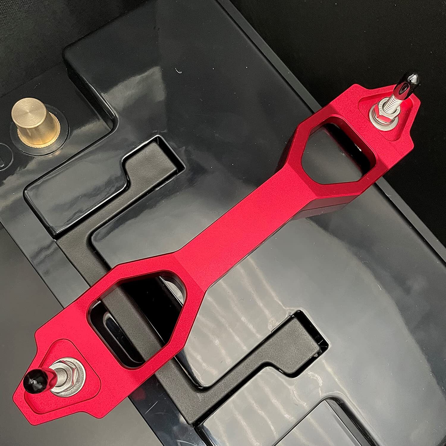 Red Heavy Duty Battery Hold Down Sets Tie Down Bracket With J Hook