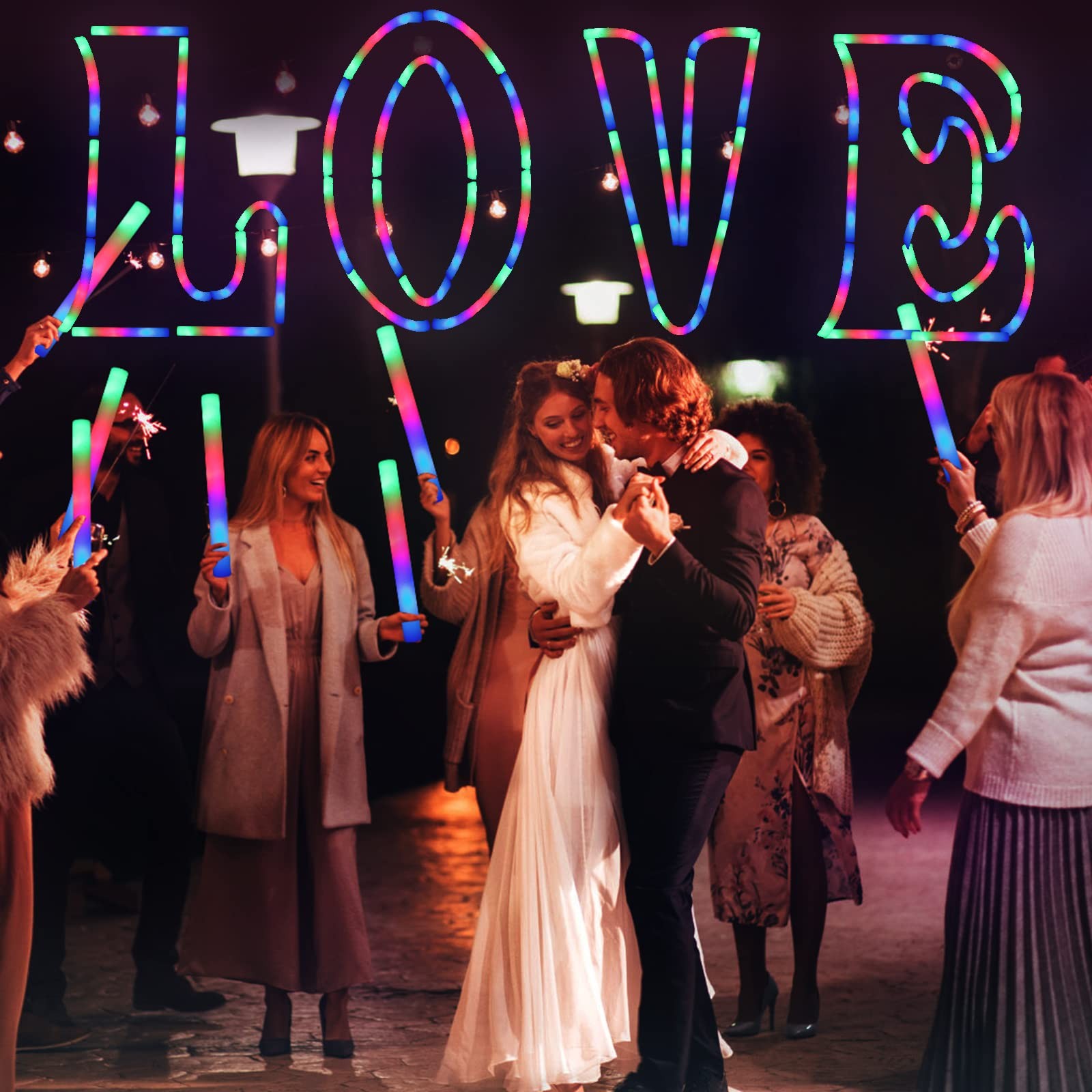 Jiahz 210 PCS Foam Glow Sticks For Wedding, Blue, Green, Red, Flashing