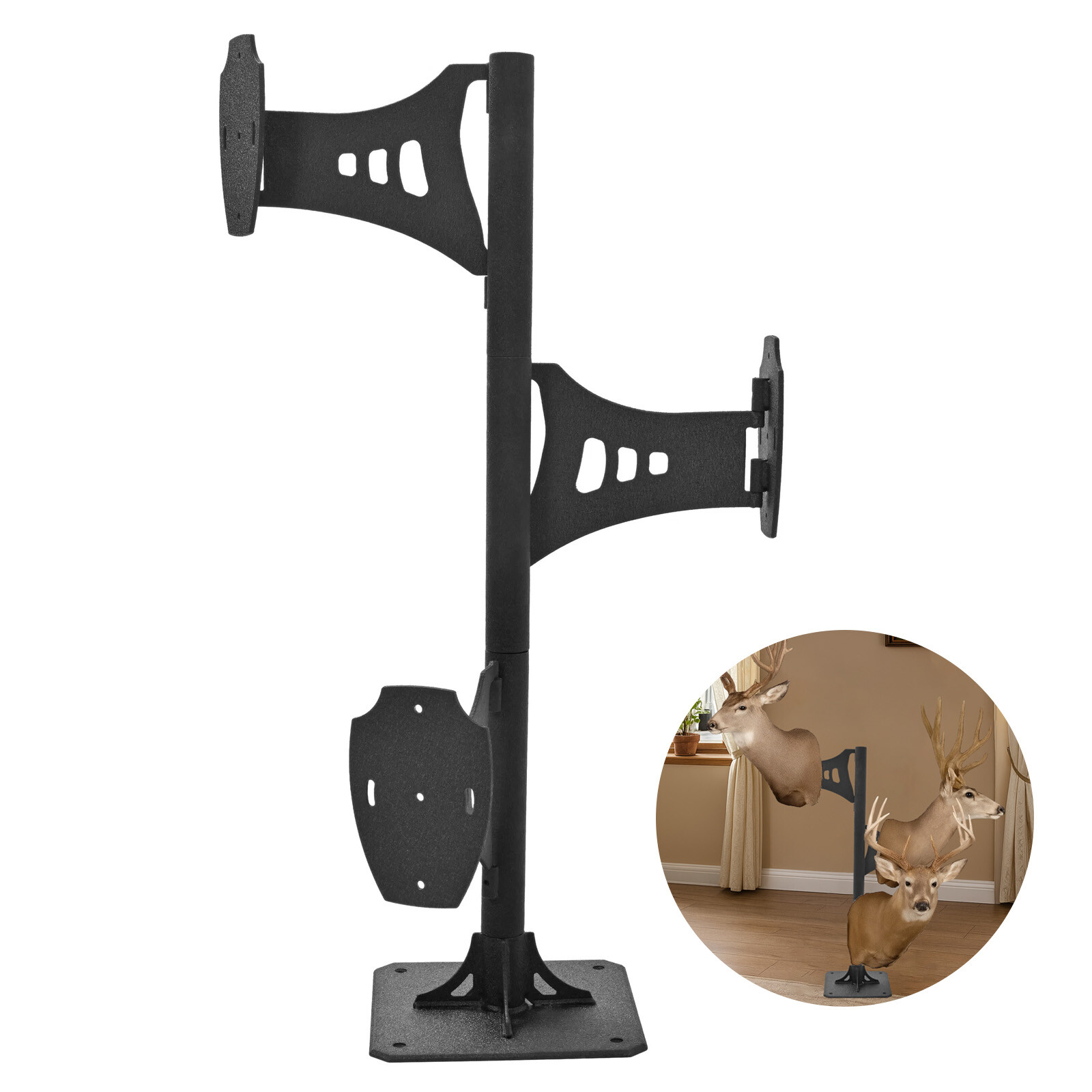 Black Trophy Tree Pedestal Stand Deer Shoulder Mount For 3 Taxidermy Display