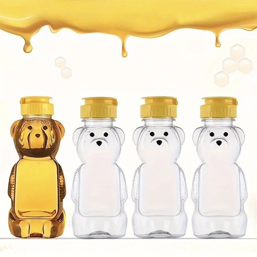 10 PC Set - 8oz Plastic Bear Honey Bottle Jars Squeeze Bottles w/Flip-top Lids
