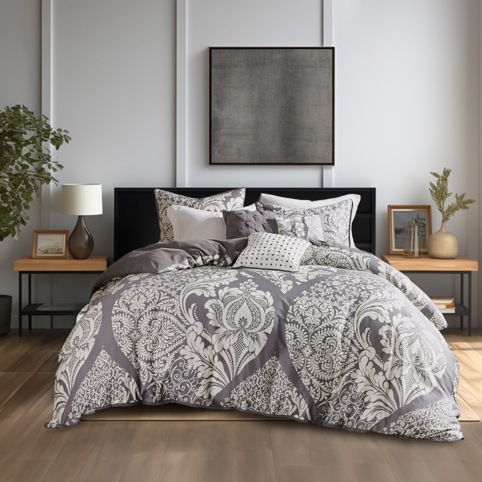 Madison Park 6 Piece Contrasted Color Cotton Sateen Printed Duvet Cover Set