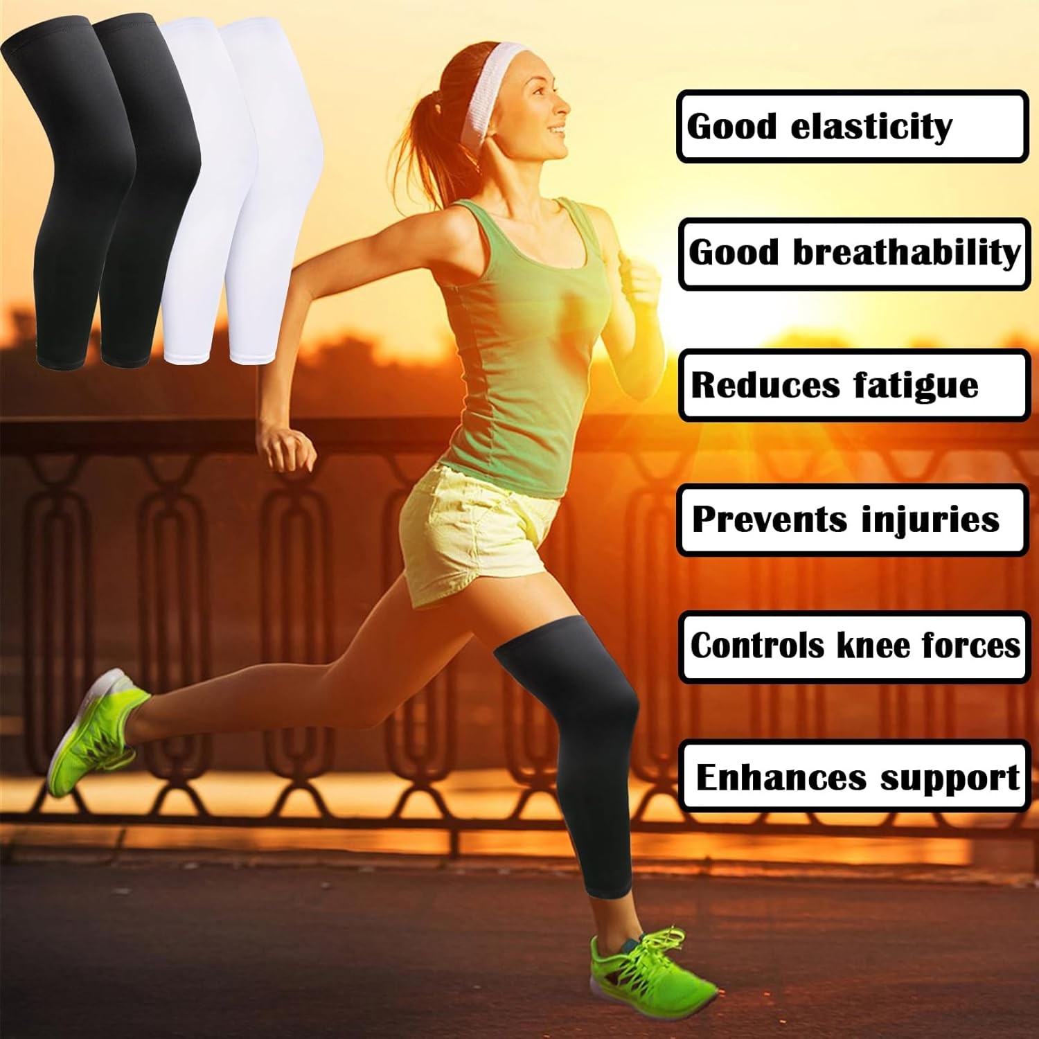 2 Pairs Leg Sleeves,Full Compression Sleeve for Men Women,Long Knee Large