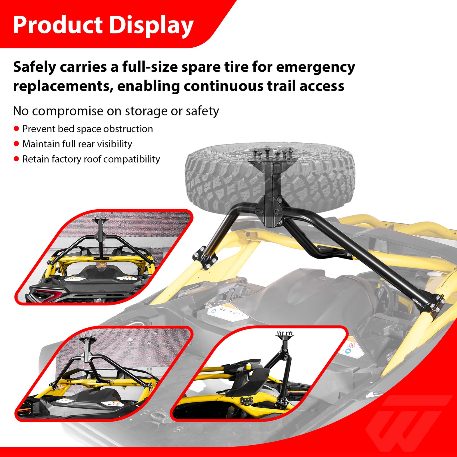 For Can Am Maverick R /R Max UTV Steel Spare Tire Carrier Mount Rack 2024-2025