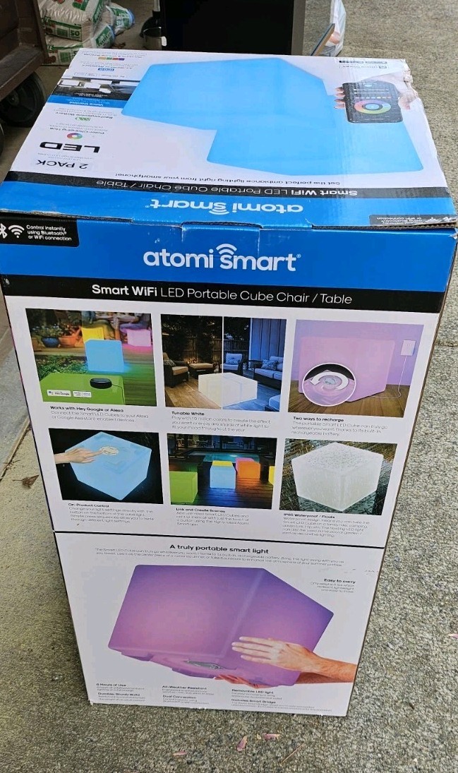 Atomi Smart Portable IP65 Indoor/Outdoor Cube Light Seat (2 Pack) FREE SHIPPING