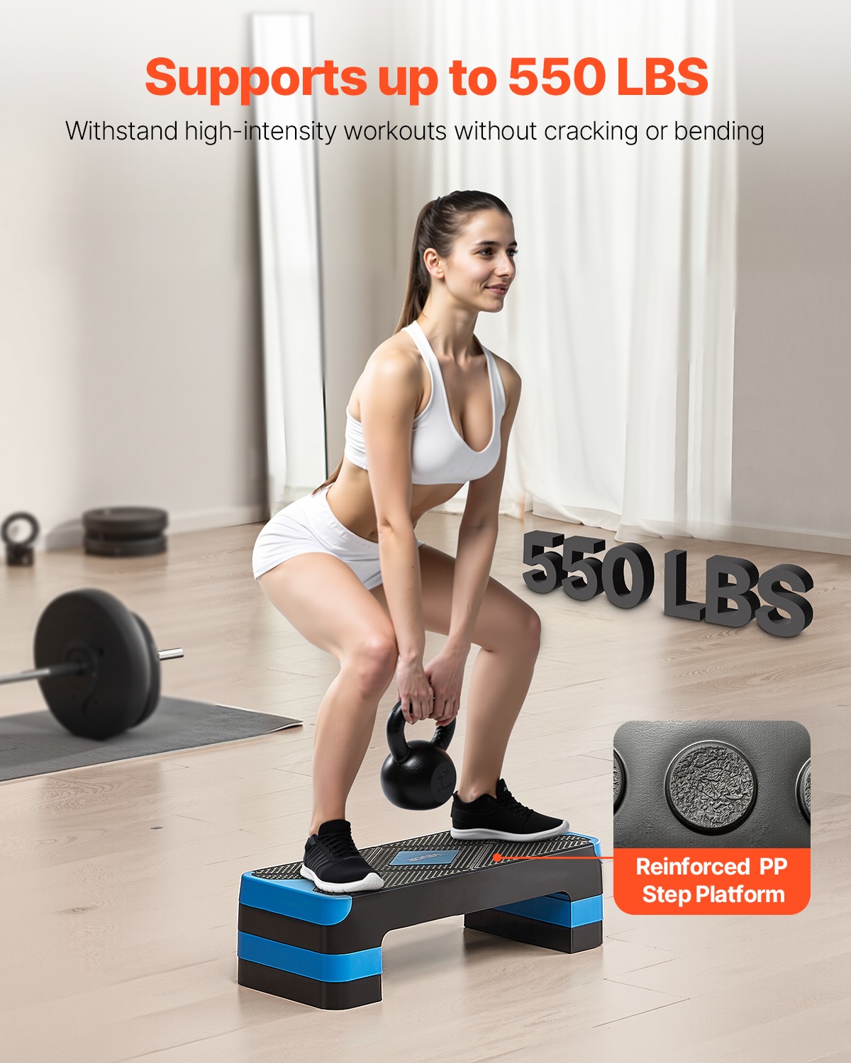 VEVOR Aerobic Exercise Step Platform Height Adjustable Workout Stepper 4 Riser