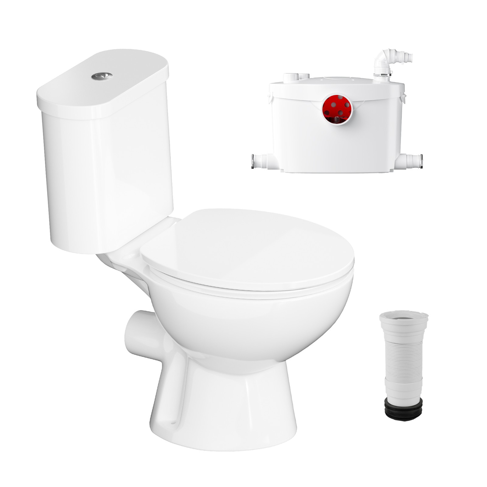600W Upflush Macerating Toilet System Dual Flush 1/1.6GPF w/ Pump for Basement