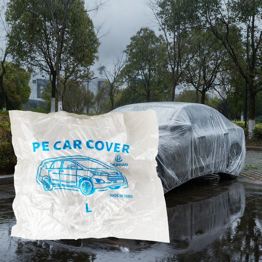 1pc Clear Plastic Temporary Universal Disposable Car Cover Rain Dust Garage