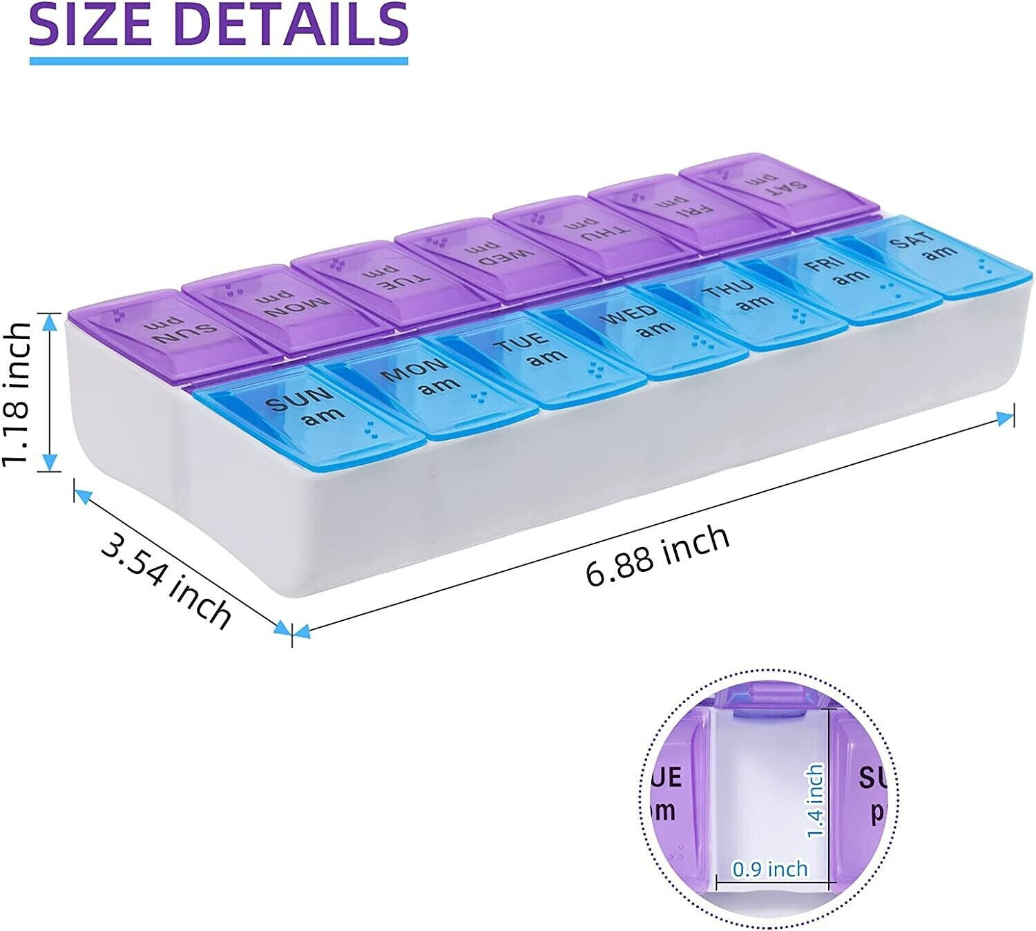 Weekly Pill Box Organizer Twice a Day 7 day AMPM Organizer Case Medicine 2 pack