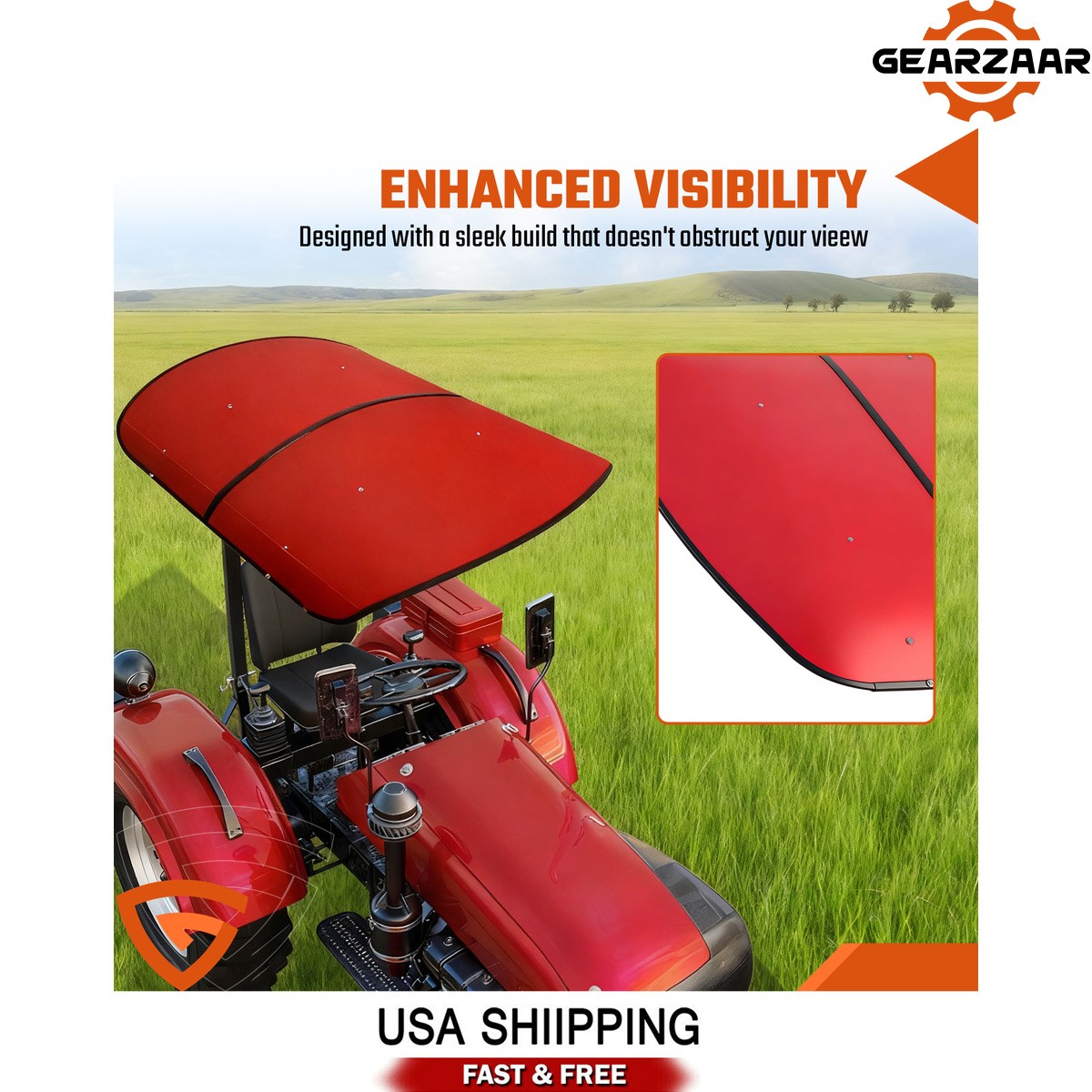 Shield Tuff Top Tractor Canopy For 2" x 2" or 2" x 3" ROPS 48" X 52" Red NEW