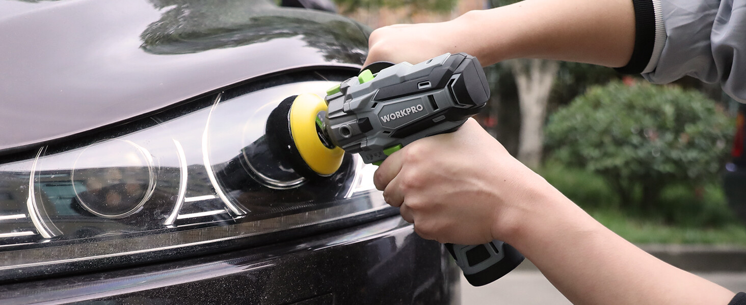 WORKPRO 12V Cordless Polisher 3" Mini Car Detailing Buffer & Sander Machine Kit