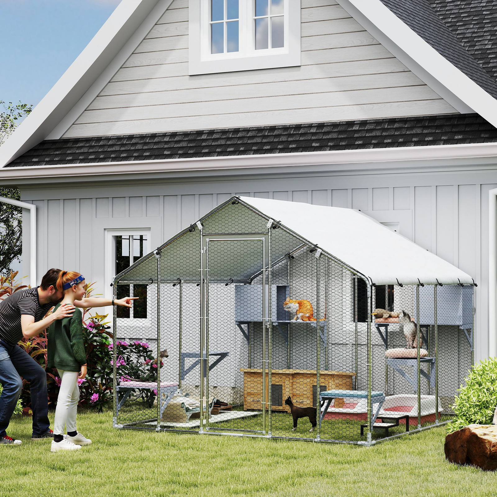 PawHut 94.5" Extra Large Catio, Outdoor Cat Enclosure with Waterproof Cover