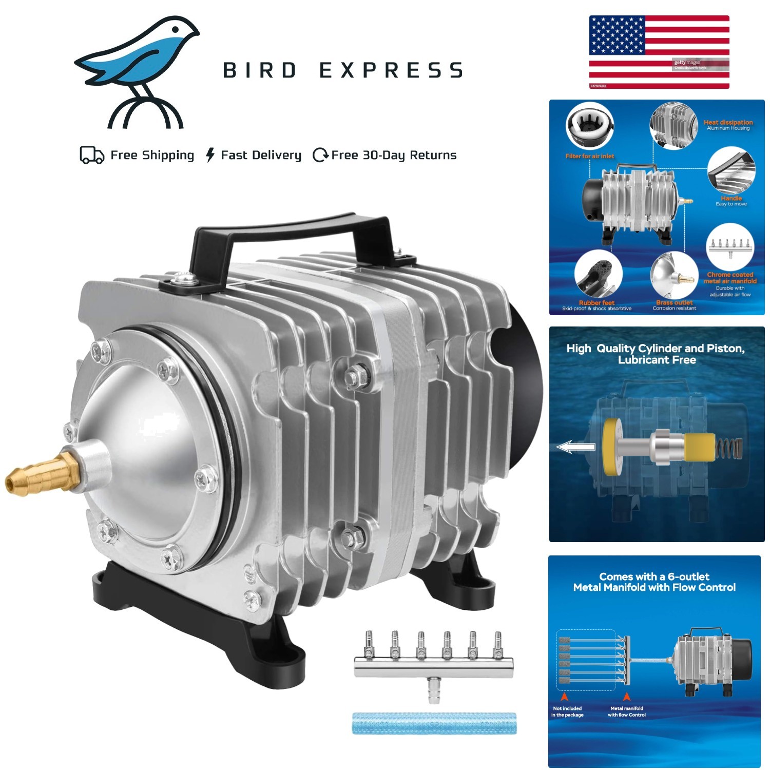 Commercial Aquarium Air Pump 600-1750 GPH Aluminum Pond Aerator Fish Tank