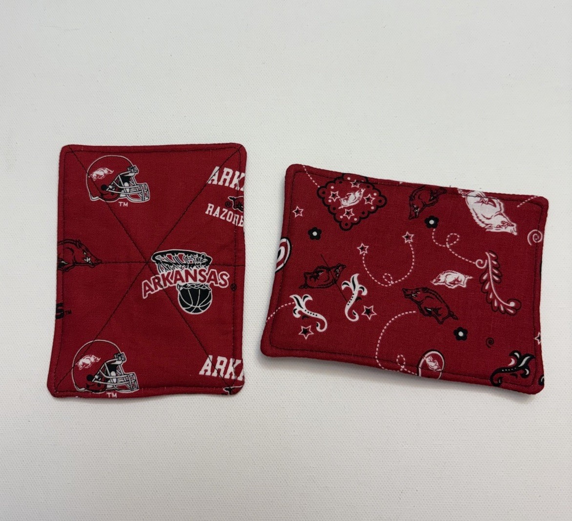 Coasters Mug Rugs Arkansas Razorback fabric set of 2 Handmade New Cotton Red