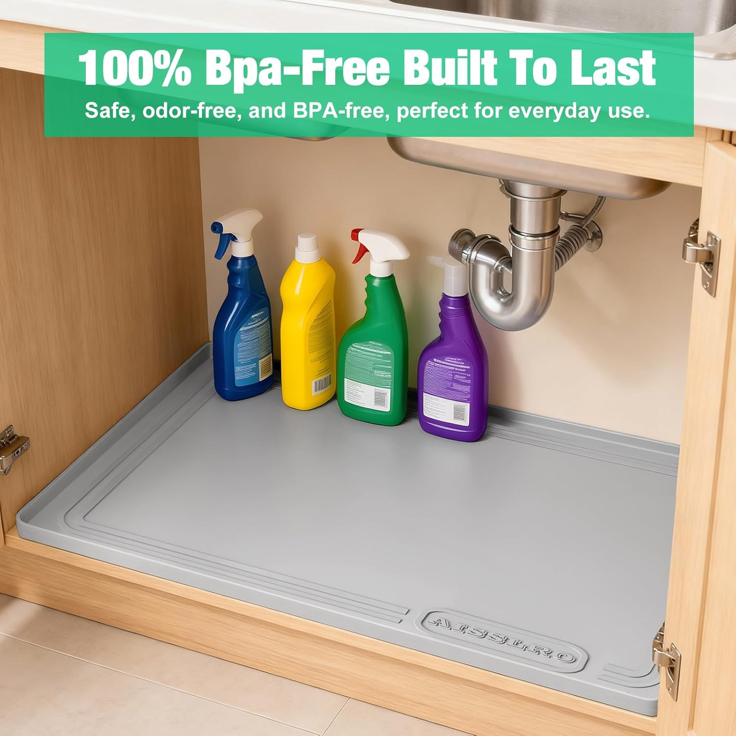 Under Sink Mat 22" X 19", Waterproof Silicone Under Sink Mats for Kitchen, Anti-