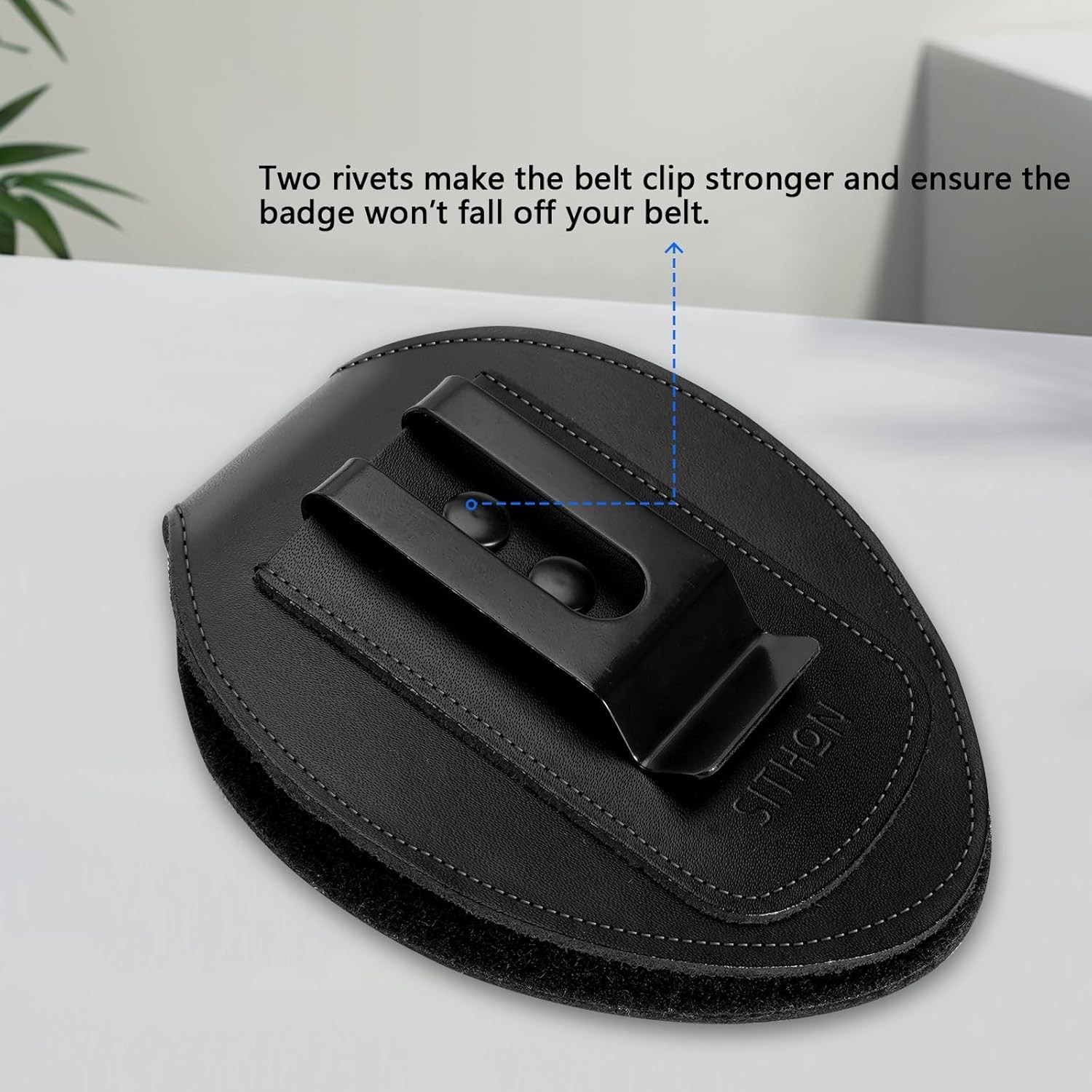 Police Badge Holder, Cowhide Law Enforcement Badge Holder with Metal Belt Clip