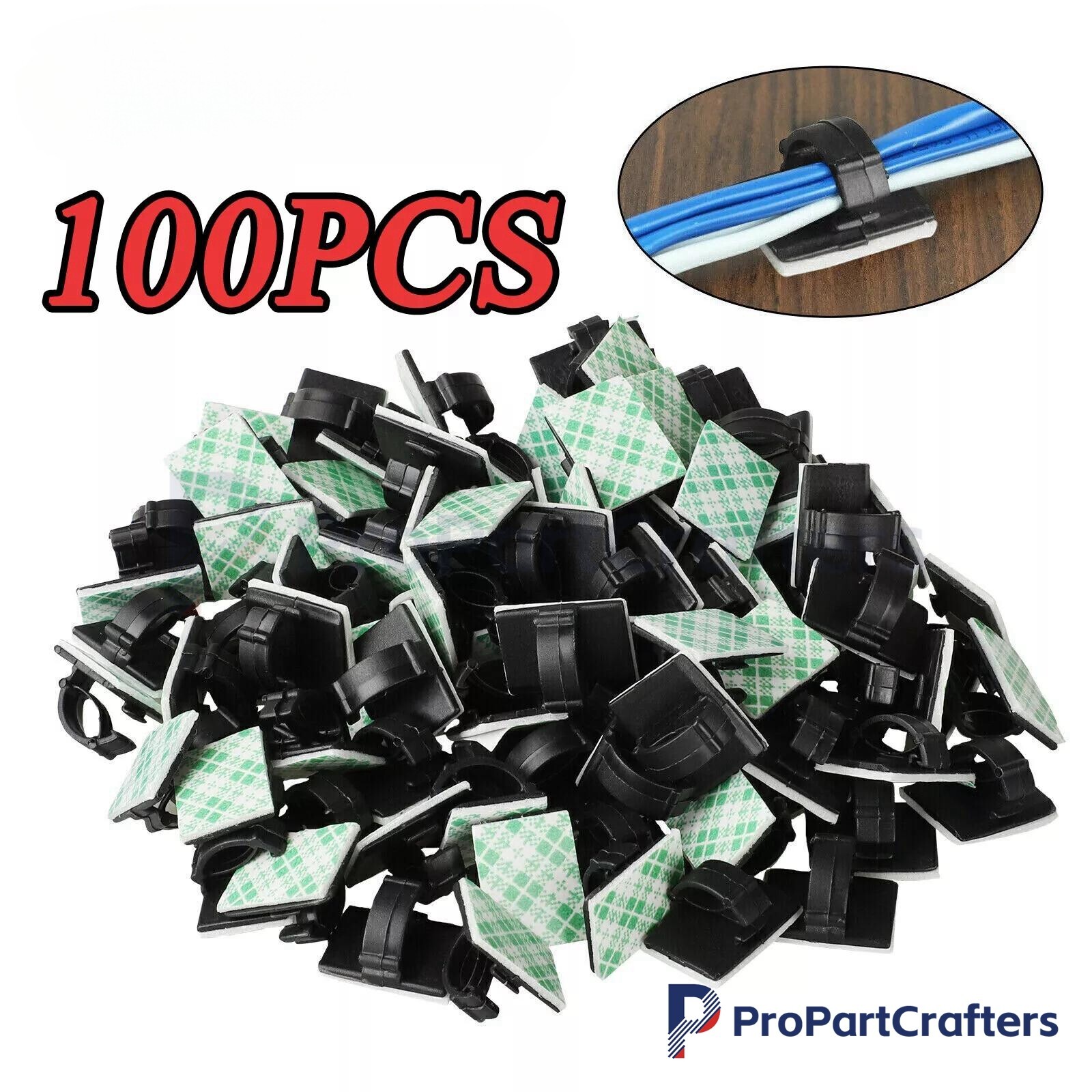 100Pcs Cable Clips Self-Adhesive Cord Wire Holder Management Organizer Clamps US