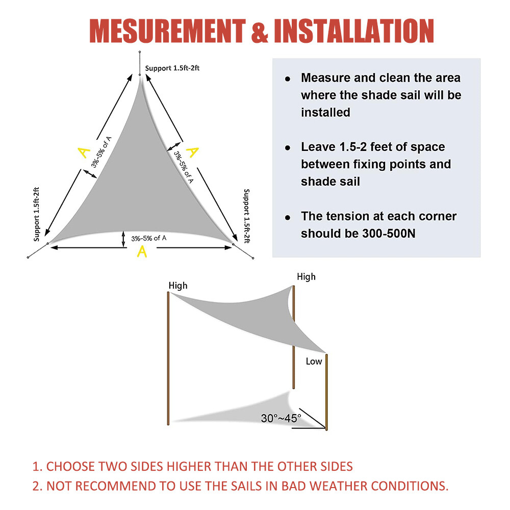 Sun Shade Sail Triangle Canopy Pergola Cover for Patio Yard Backyard Garden Lawn