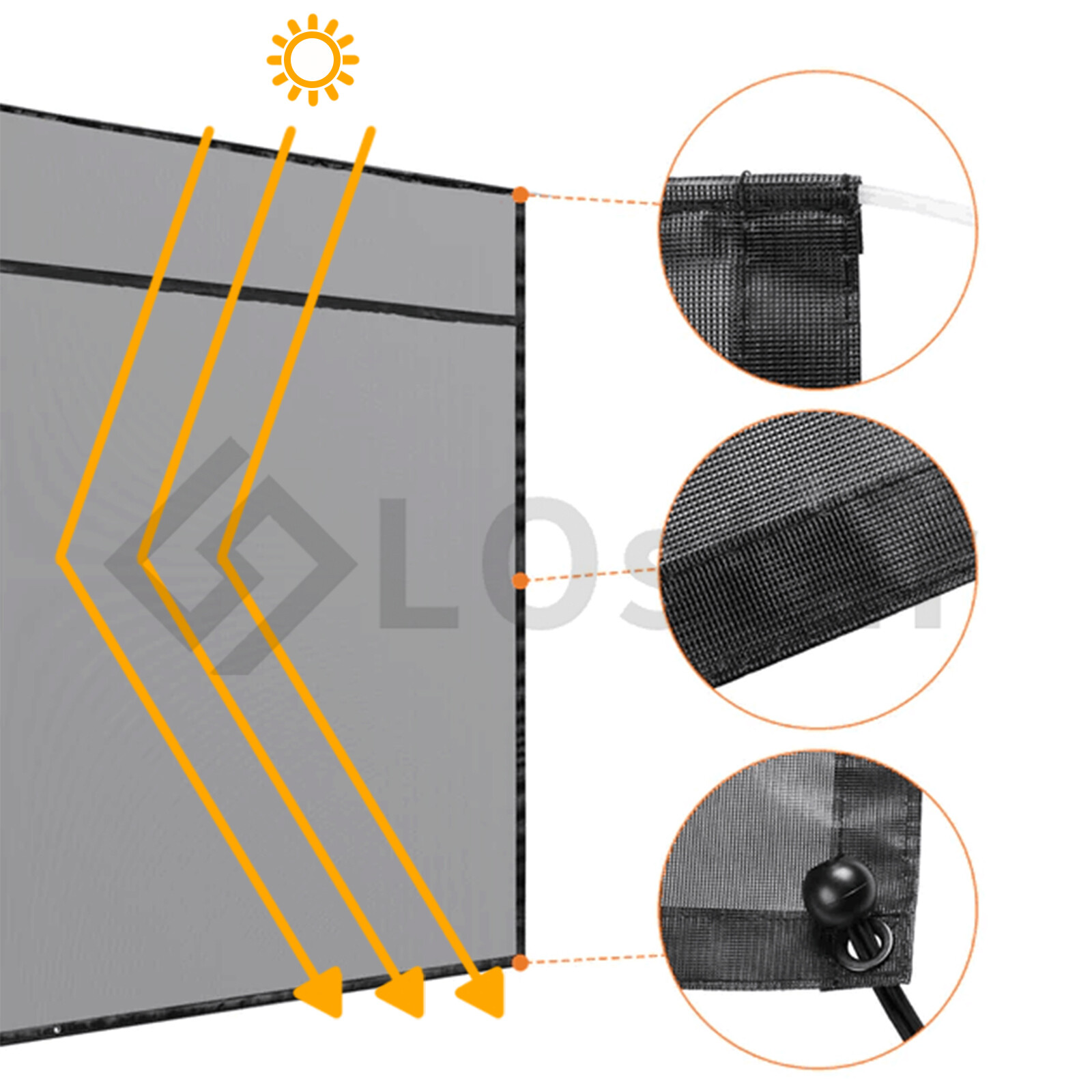 RV Awning Sun Shade Screen - Black Mesh Sunshade UV Block (11'-19') x 9'