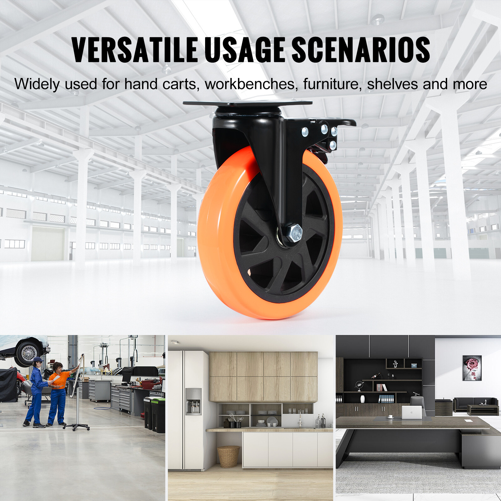 VEVOR 4 Pcs 6" Caster Wheels Swivel Plate Caster Heavy Duty 2800 lbs,Non-Marking