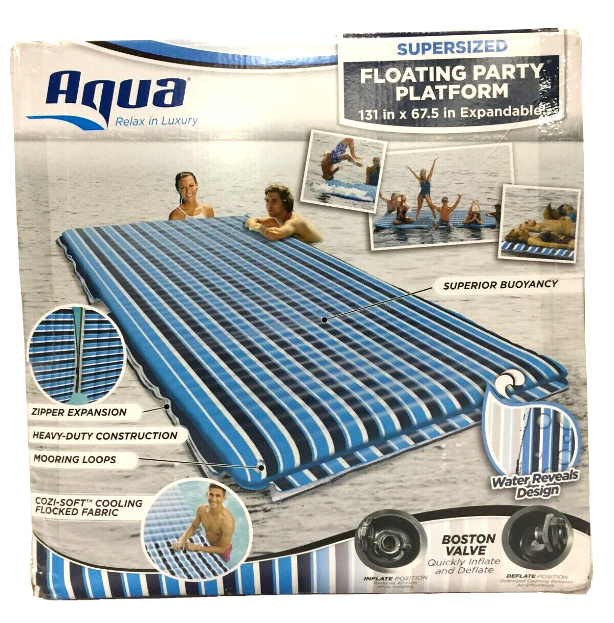 Aqua Supersized Floating Party Platform AZL17013J Durable Pool Float Blue Stripe