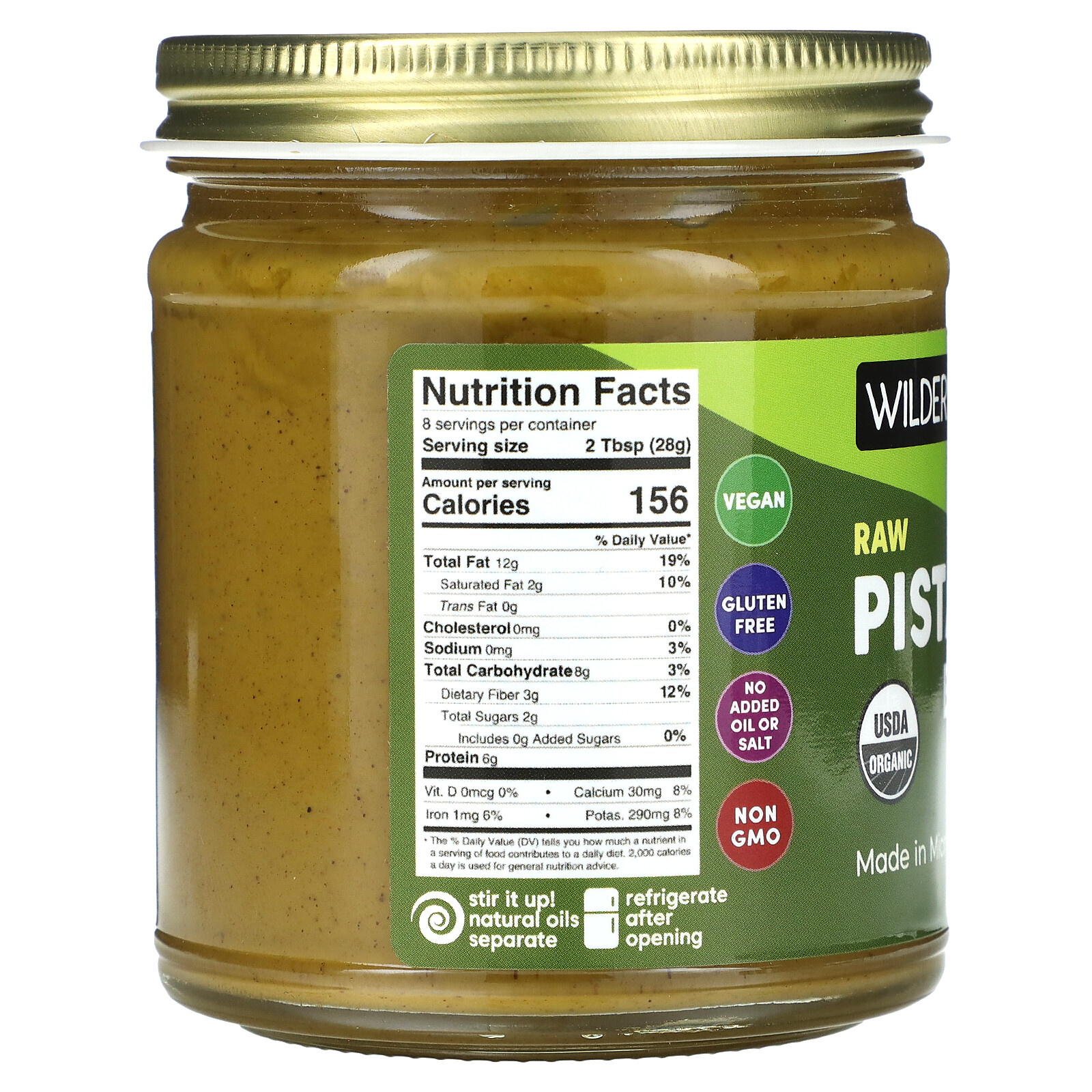 Wilderness Poets Raw Pistachio Butter 8 oz 227 g Cholesterol-Free, Gluten-Free,