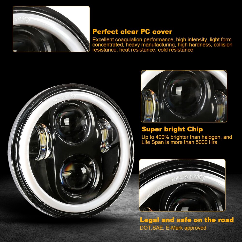 4PC 5 3/4" 5.75" Projector RGB Round LED Headlights Hi/Lo Sealed Beam Lamp Bulbs