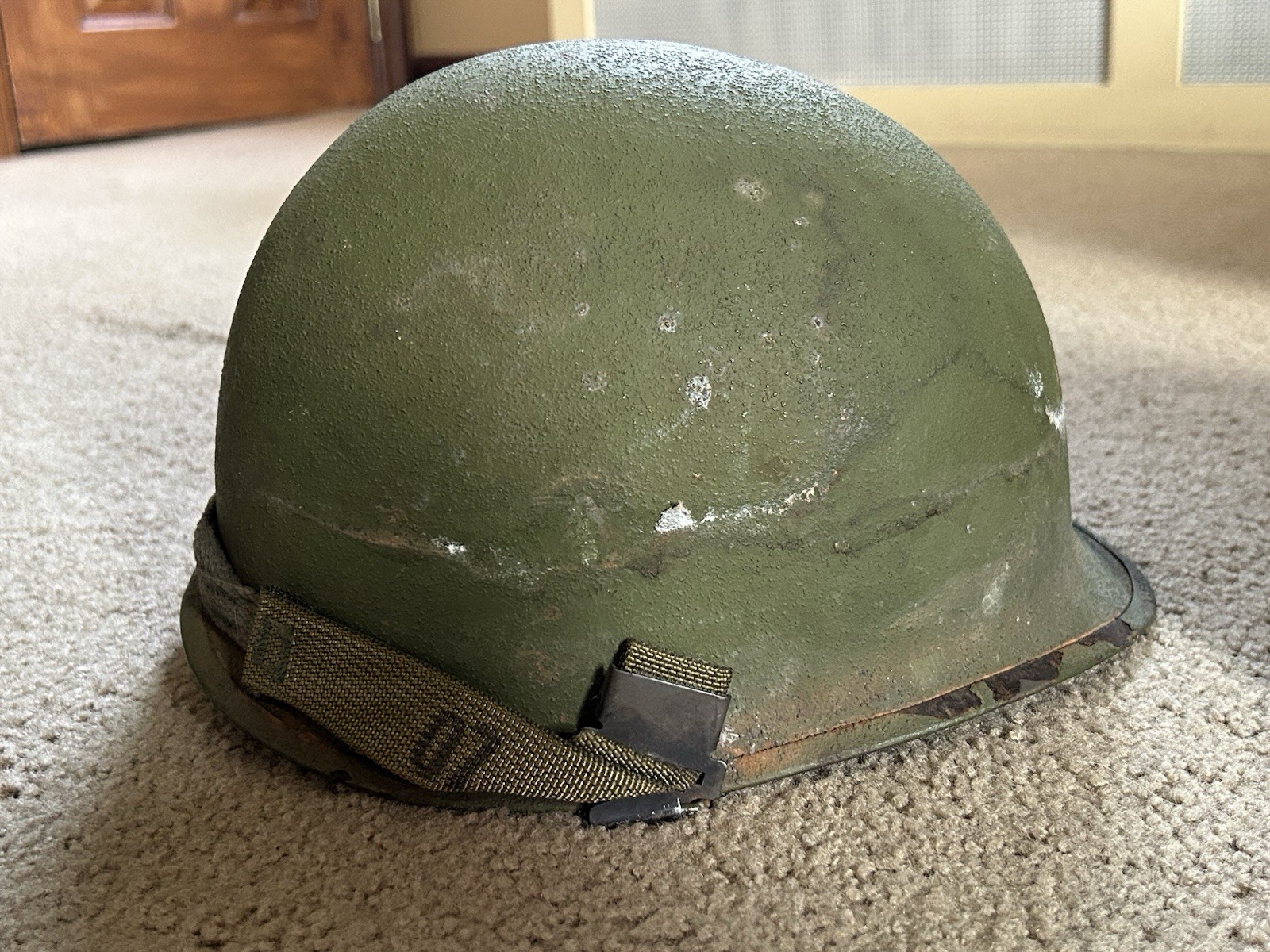 Lot of (2) Vintage Military Helmets 1970s-1980s Era Light Green 07 On Strap