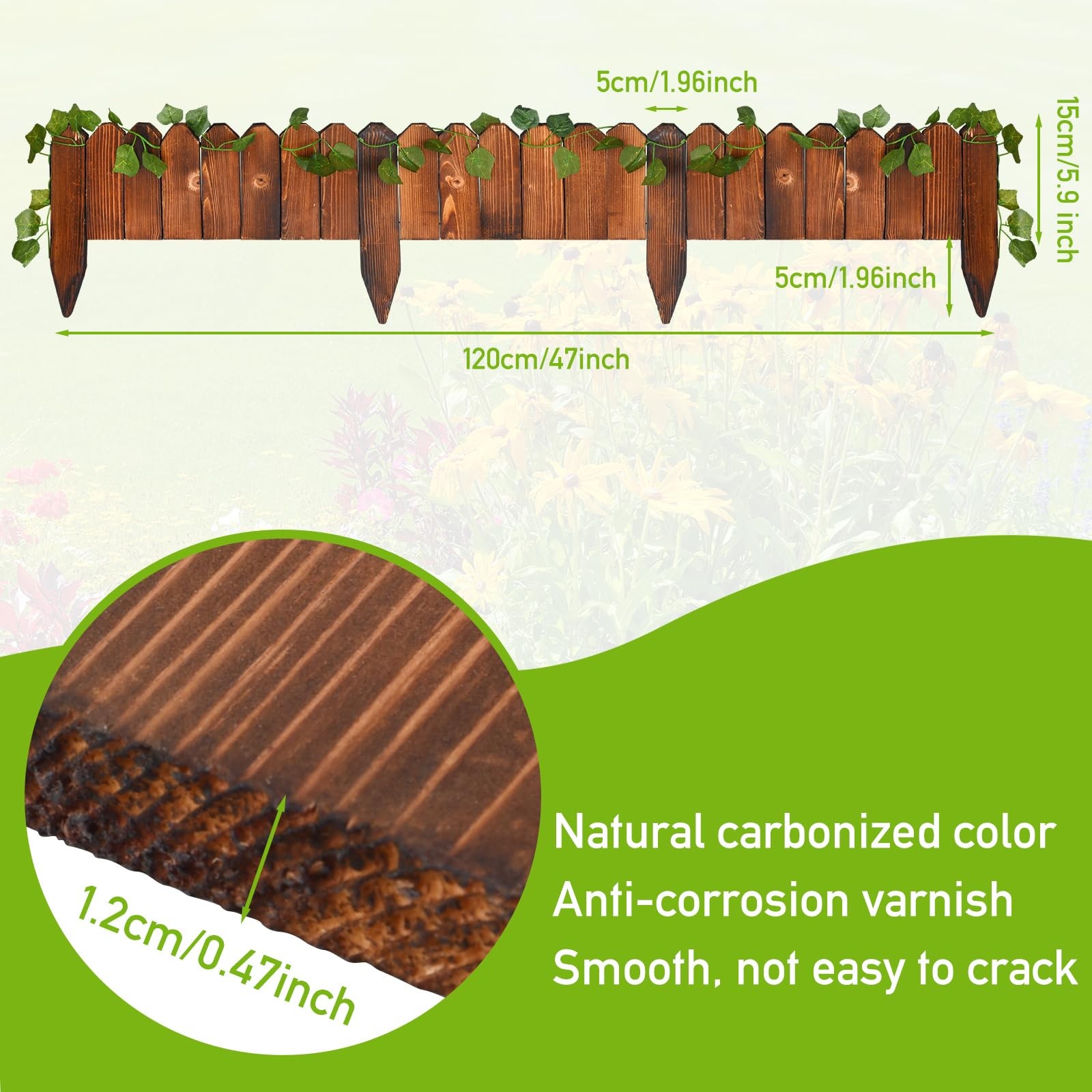 Wood Garden Fence Border Flower Bed Edging for Landscaping, Small Planting Tr...