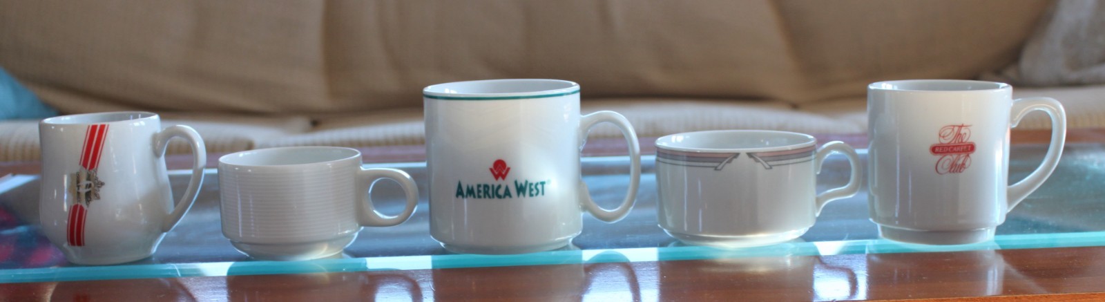 Lot 280, set of 5 various airline coffee cups, used