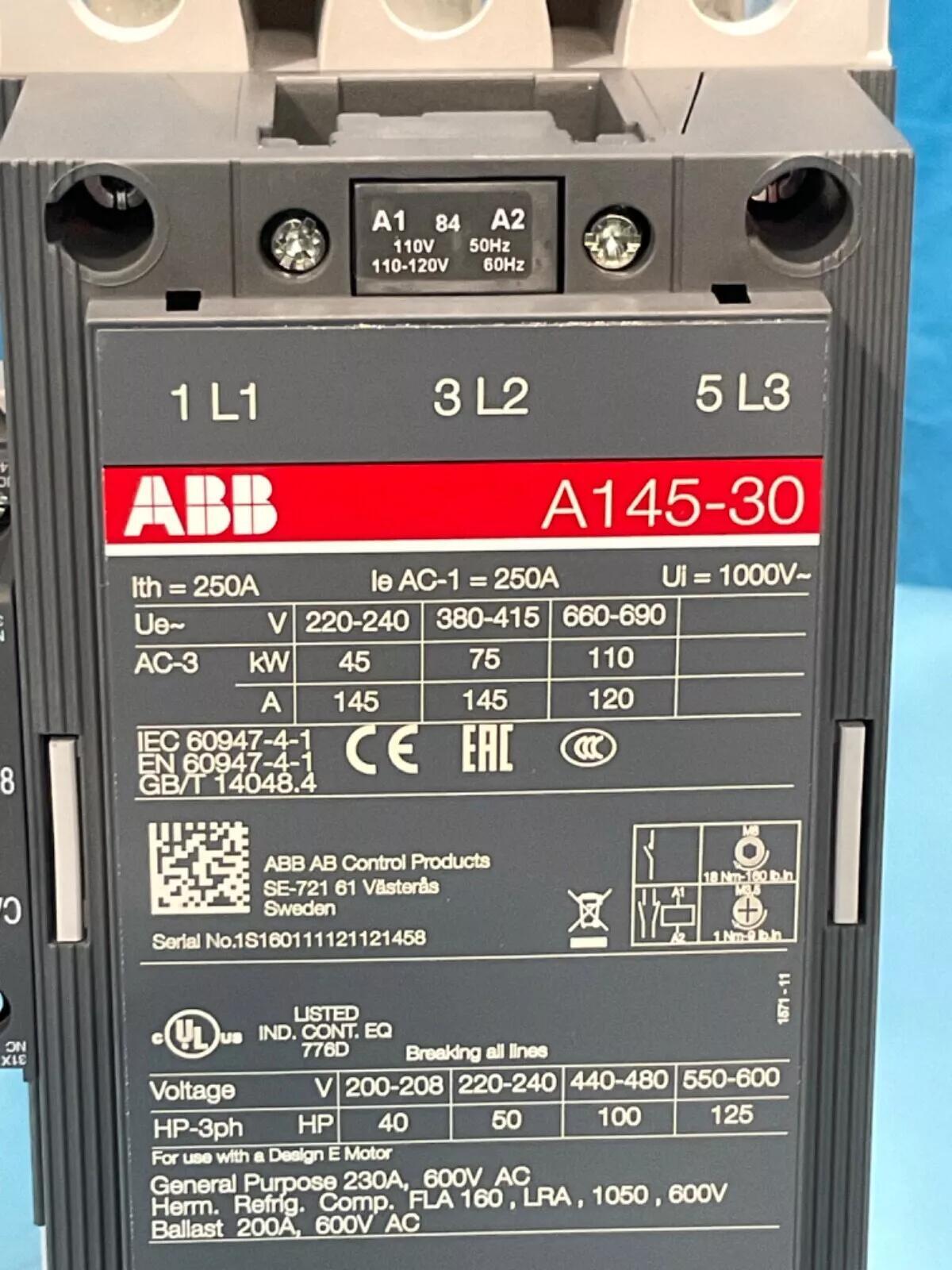 New In Box Boxed ABB A145-30-11-84 3P 120 V Coil Contactor