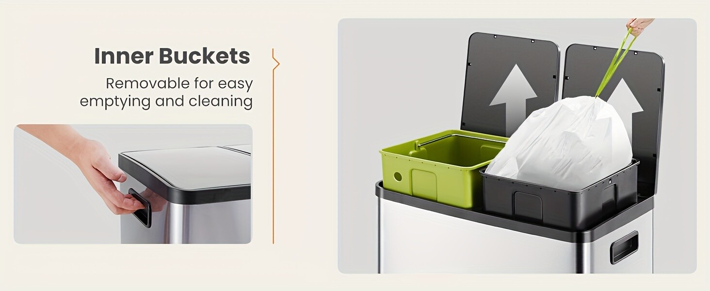 60 Liter Lid Trash Can Large Stainless Waste Bin Compartment Plastic 2x8 Gallon