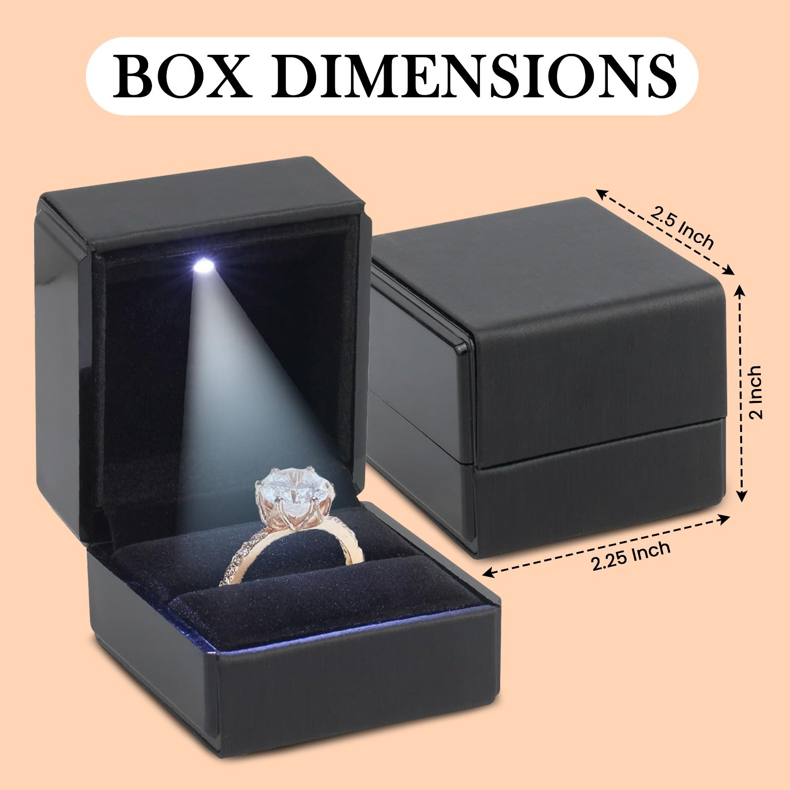 Novel Box Square Shaped Ring Box with LED Light for Wedding & Special Occasions