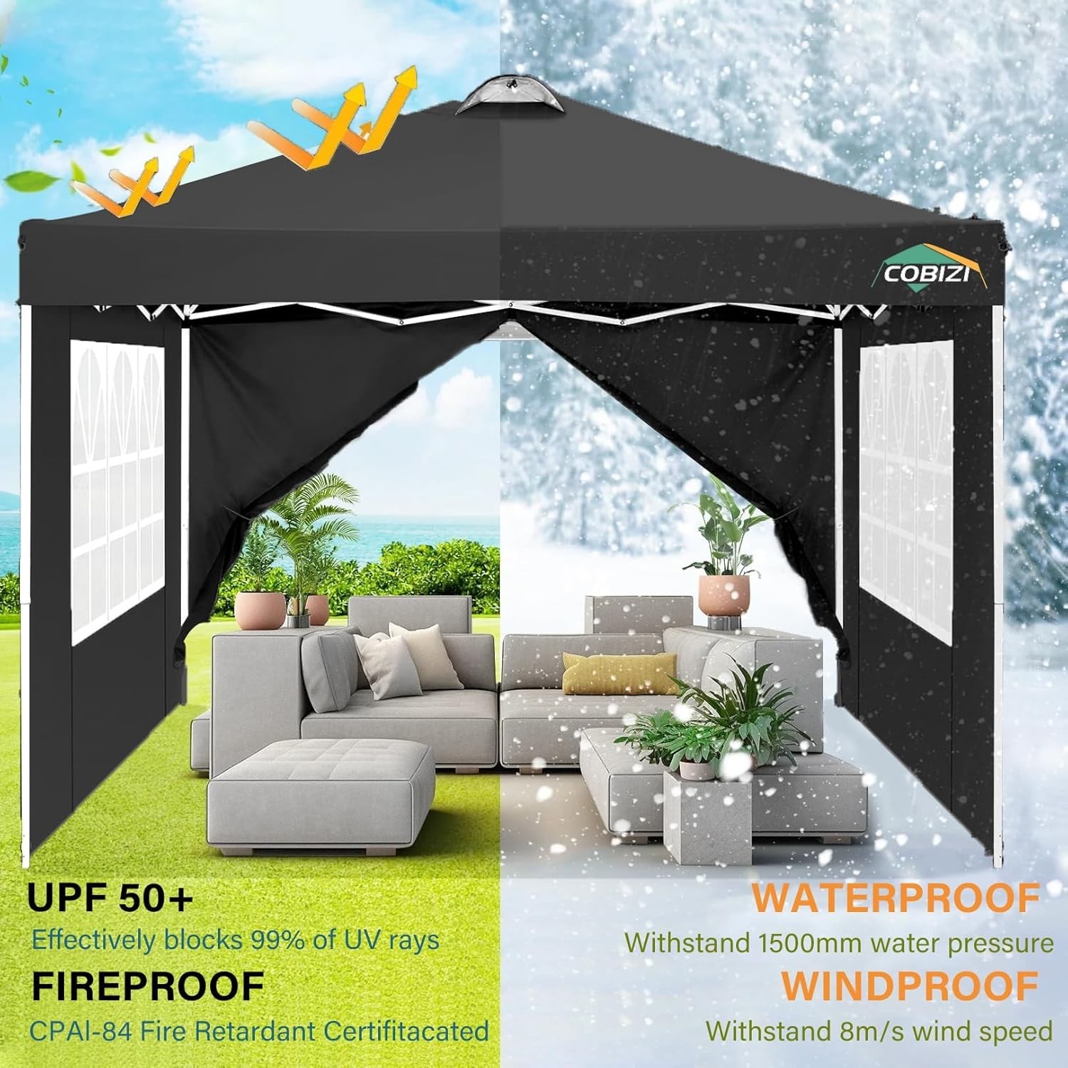 10x10 Pop Up Canopy Tent with 4 Removable Sidewalls，One Push Setup Waterproof#