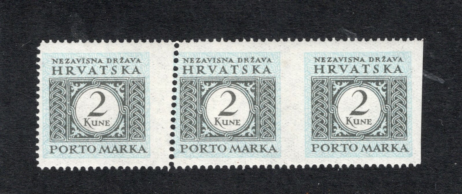 CROATIA J22 POSTAGE DUE IMPERF BETWEEN ERROR
