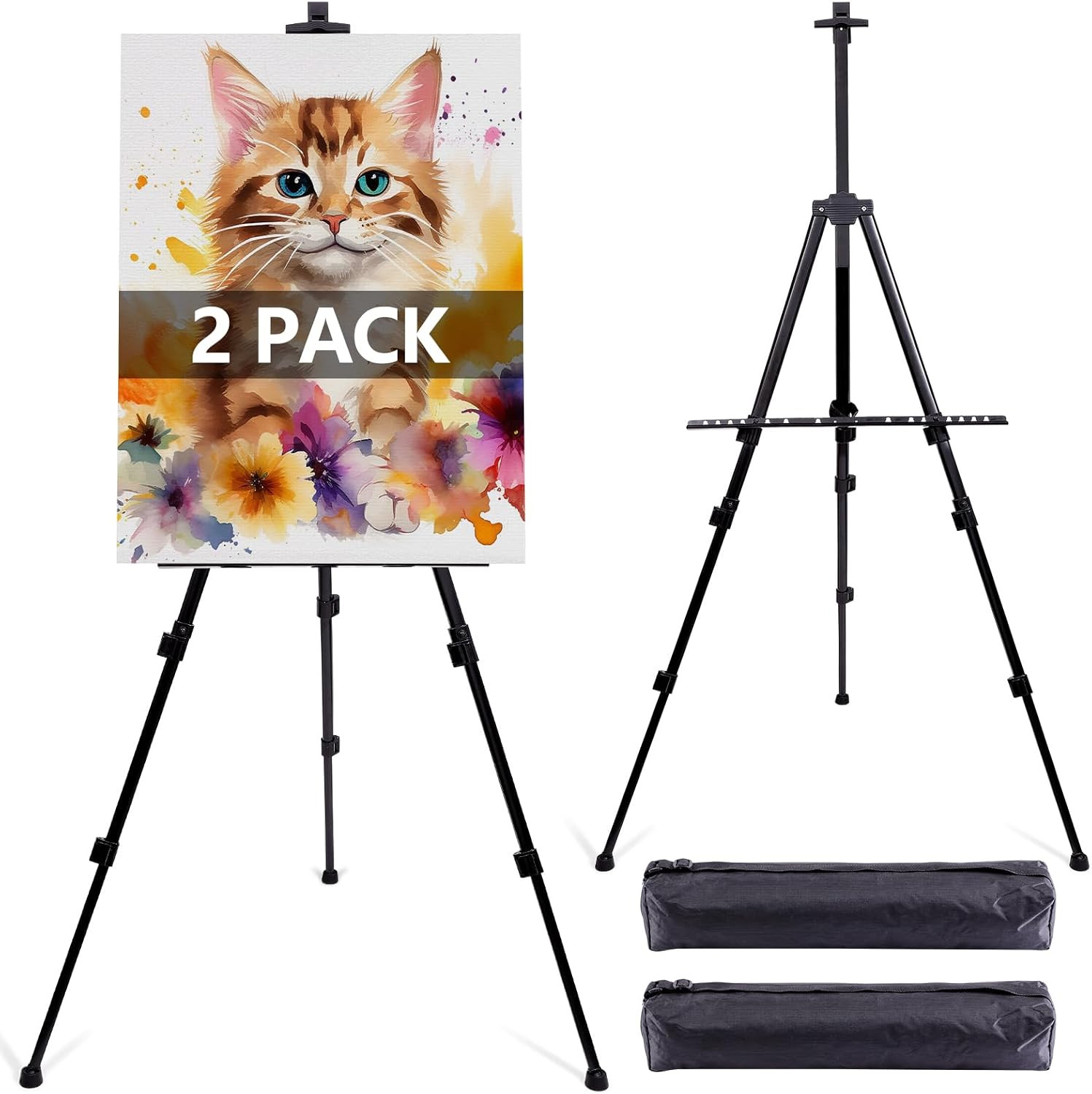 2 Pack Adjustable Art Easel Stand for Painting & Display, 17-66in Aluminum Metal