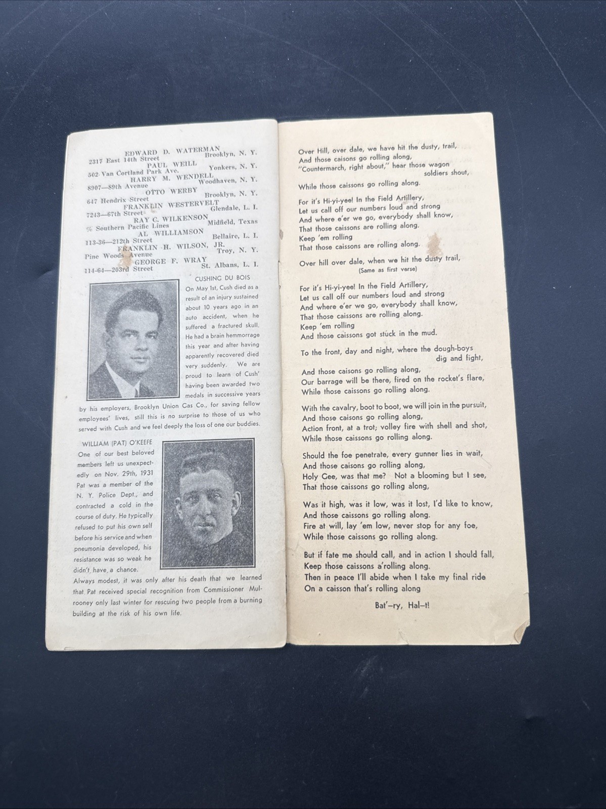 WWI 105th Field Artillery Battery B Guidon Yearbook menu reunion 27th Division