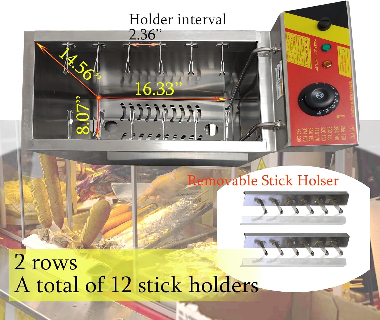 110V Cheese Hot Dog Fryer Commercial Electric Deep Corn Dog Fryer Machine 12clip