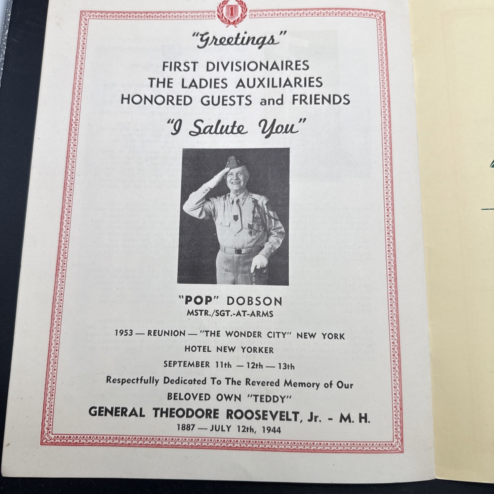 WWI 35th Annual Reunioin First 1st Infantry Division Big Red One 1953