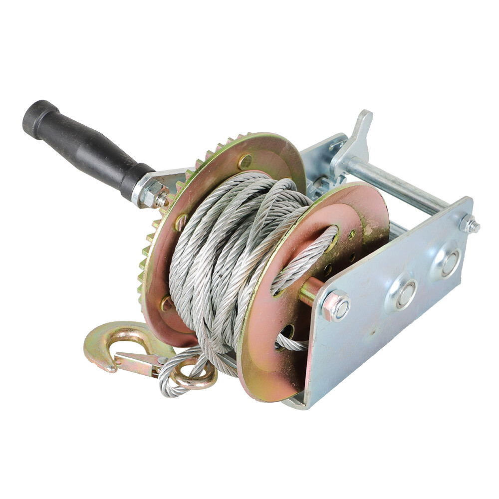 3500lbs Dual Gear Hand Winch Hand Crank Manual Boat ATV RV Trailer Cable