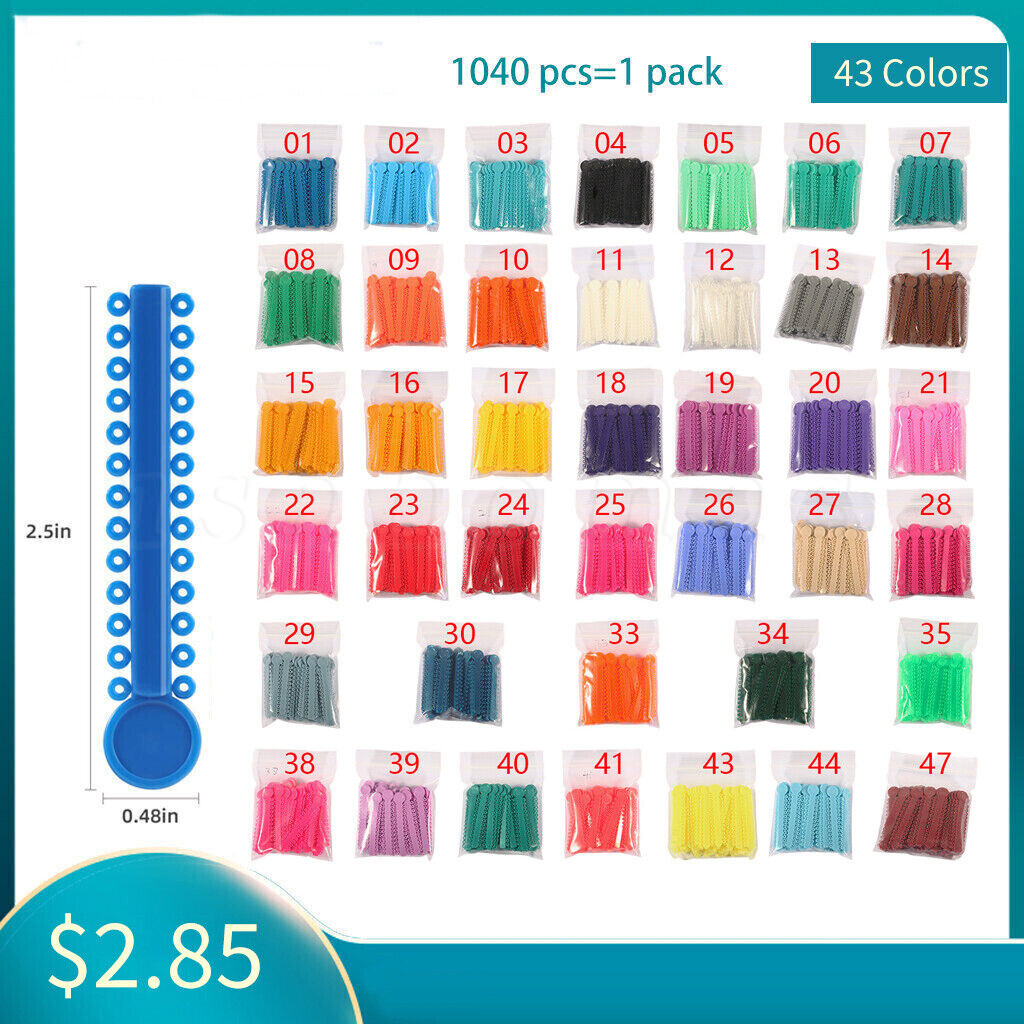 1040 Unids / bolsa Dental Lazos De Ligadura Elástica De Ortodoncia 43 Colores