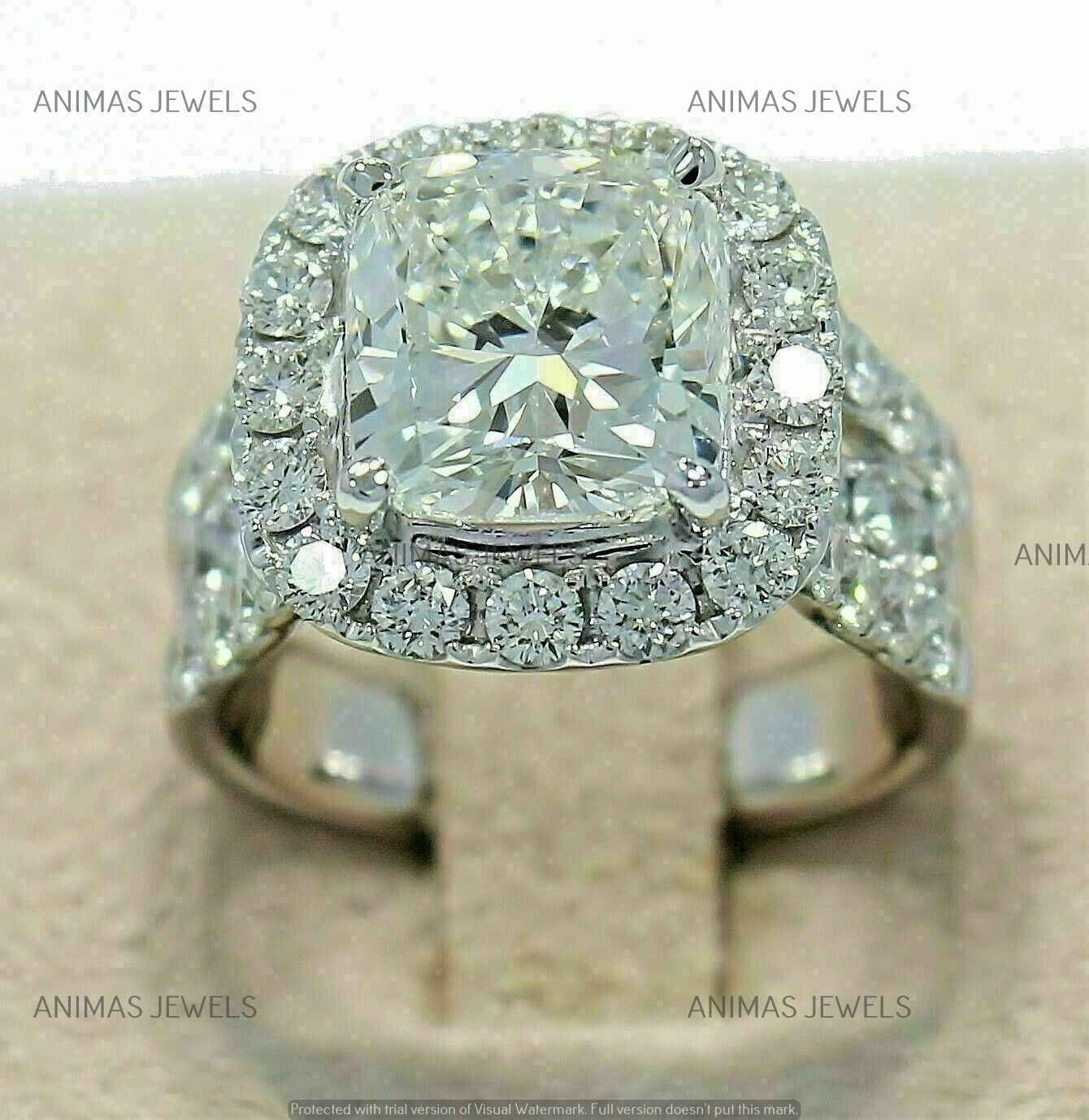 Real 925 Sterling Silver 4 Ct Cushion Cut Moissanite Wedding Halo Ring Size-8.5