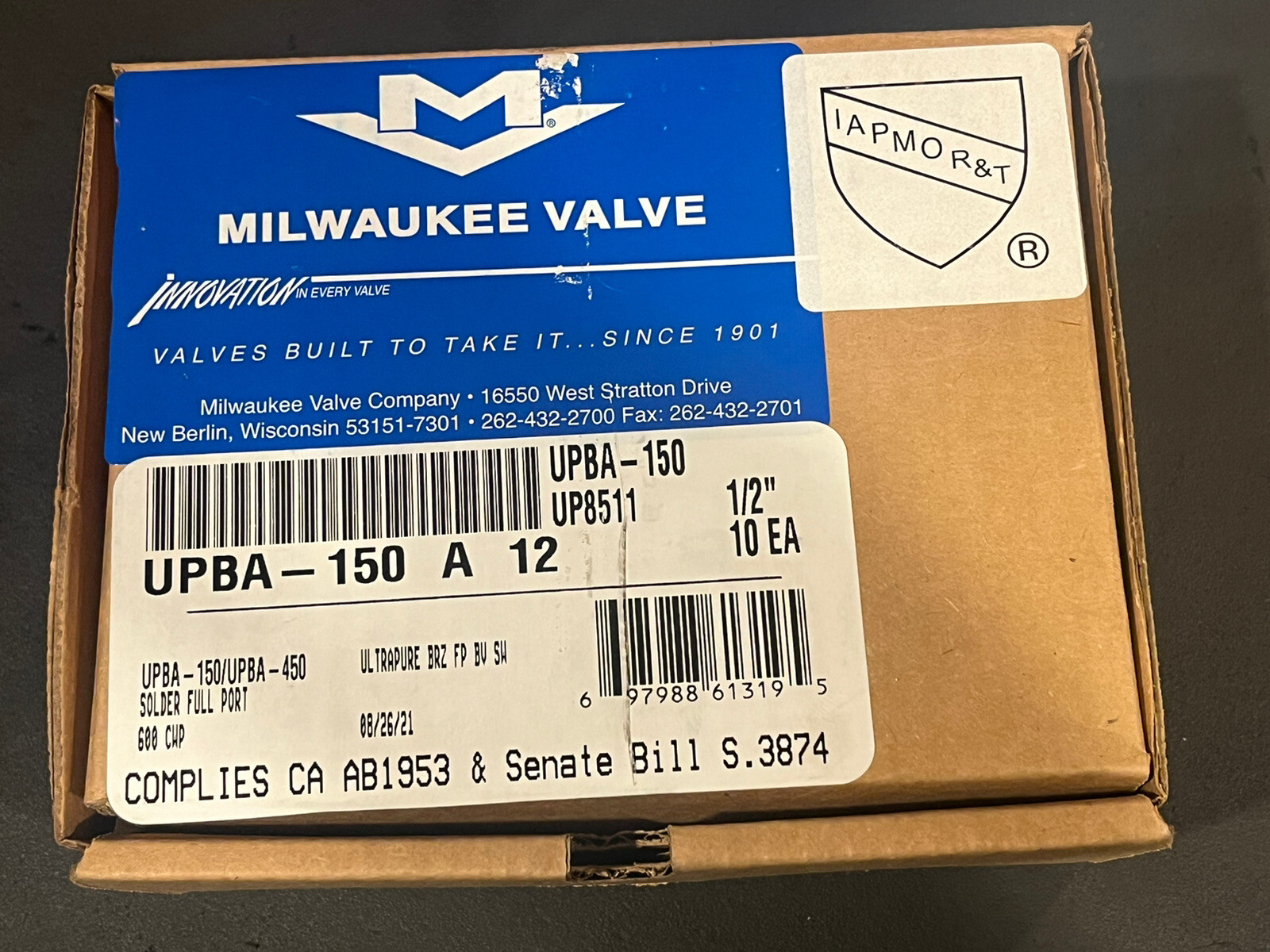 Box 10) 1/2" Full-Port Lead Free Bronze Ball Valves 600 WOG, Solder, MADE IN USA