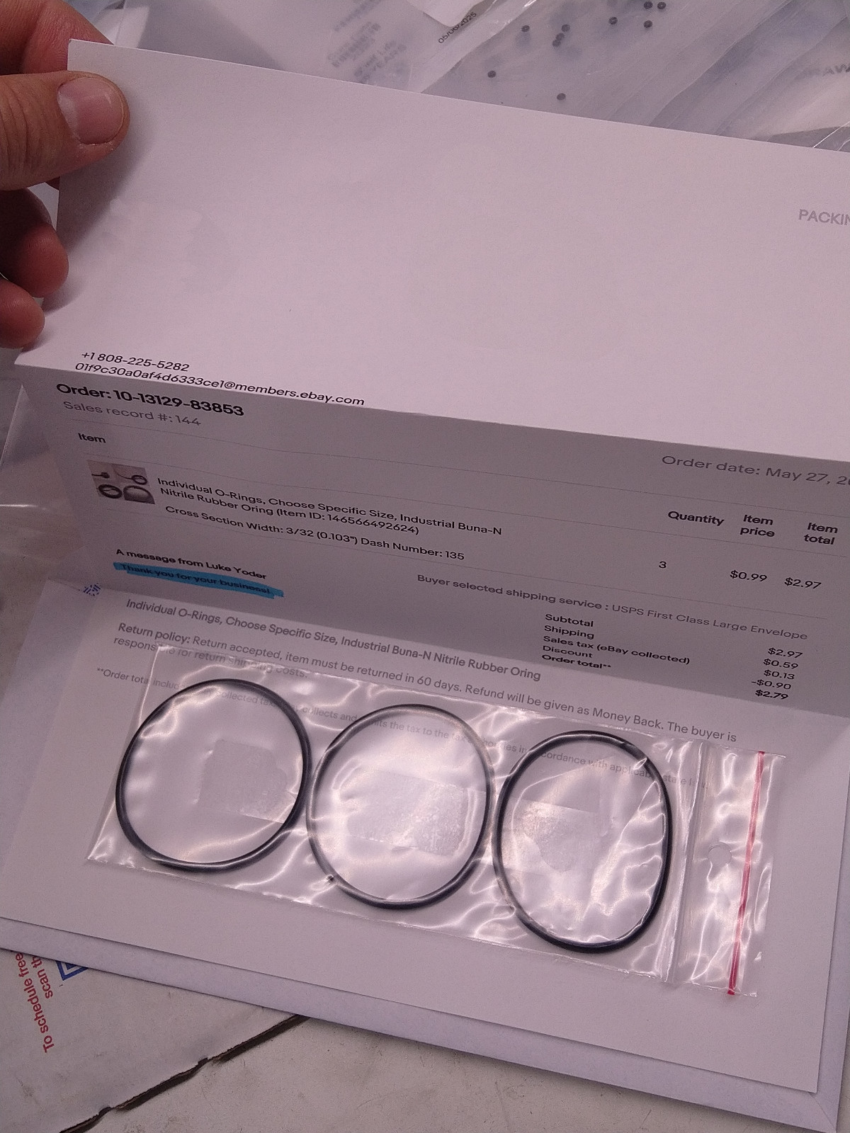 Size -119 O-ring, AS568-119, Buna-N 70A Nitrile Rubber, Oring Sold Individually