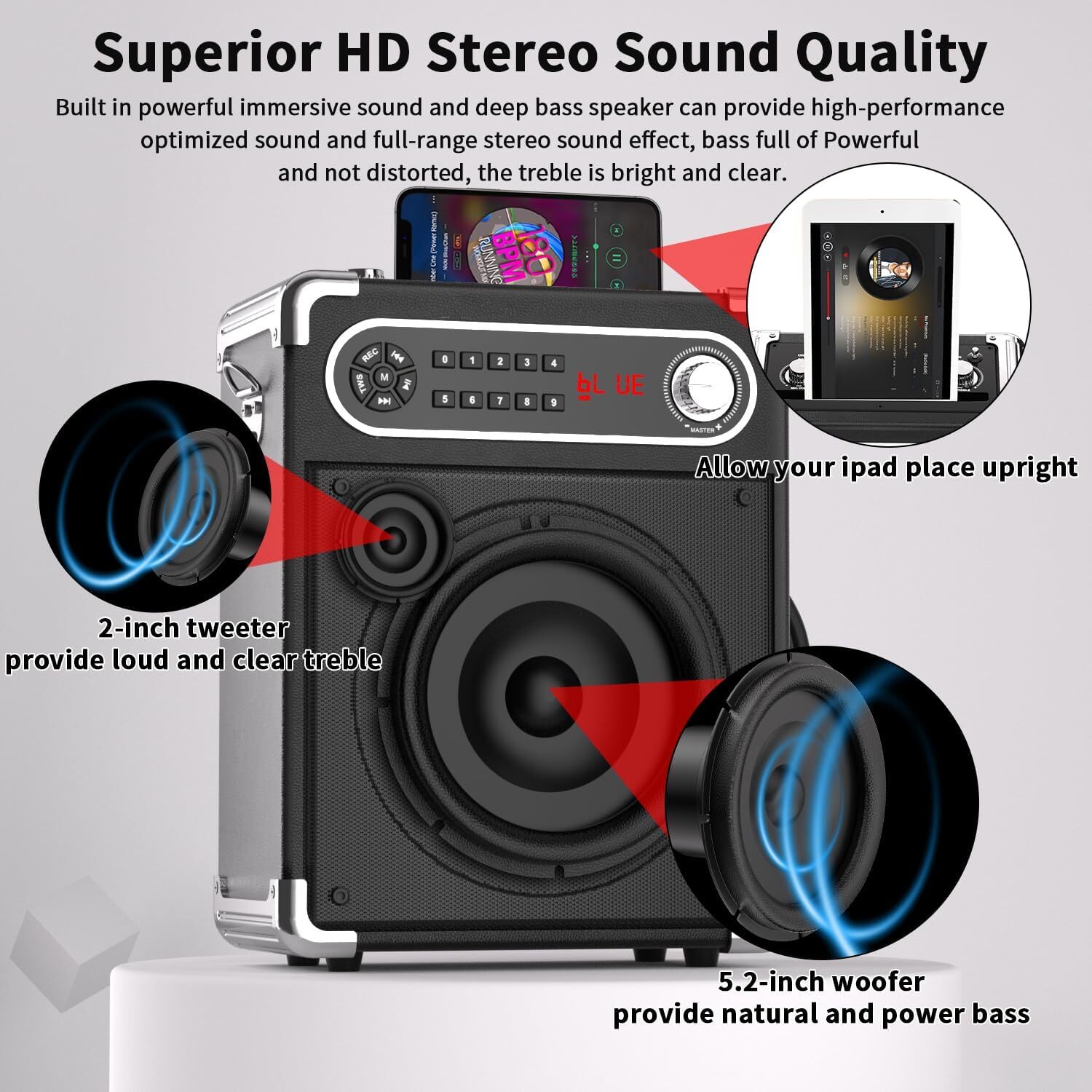 Karaoke Machine with 2 Wireless Microphones,Portable Bluetooth 5.1 Speaker Light