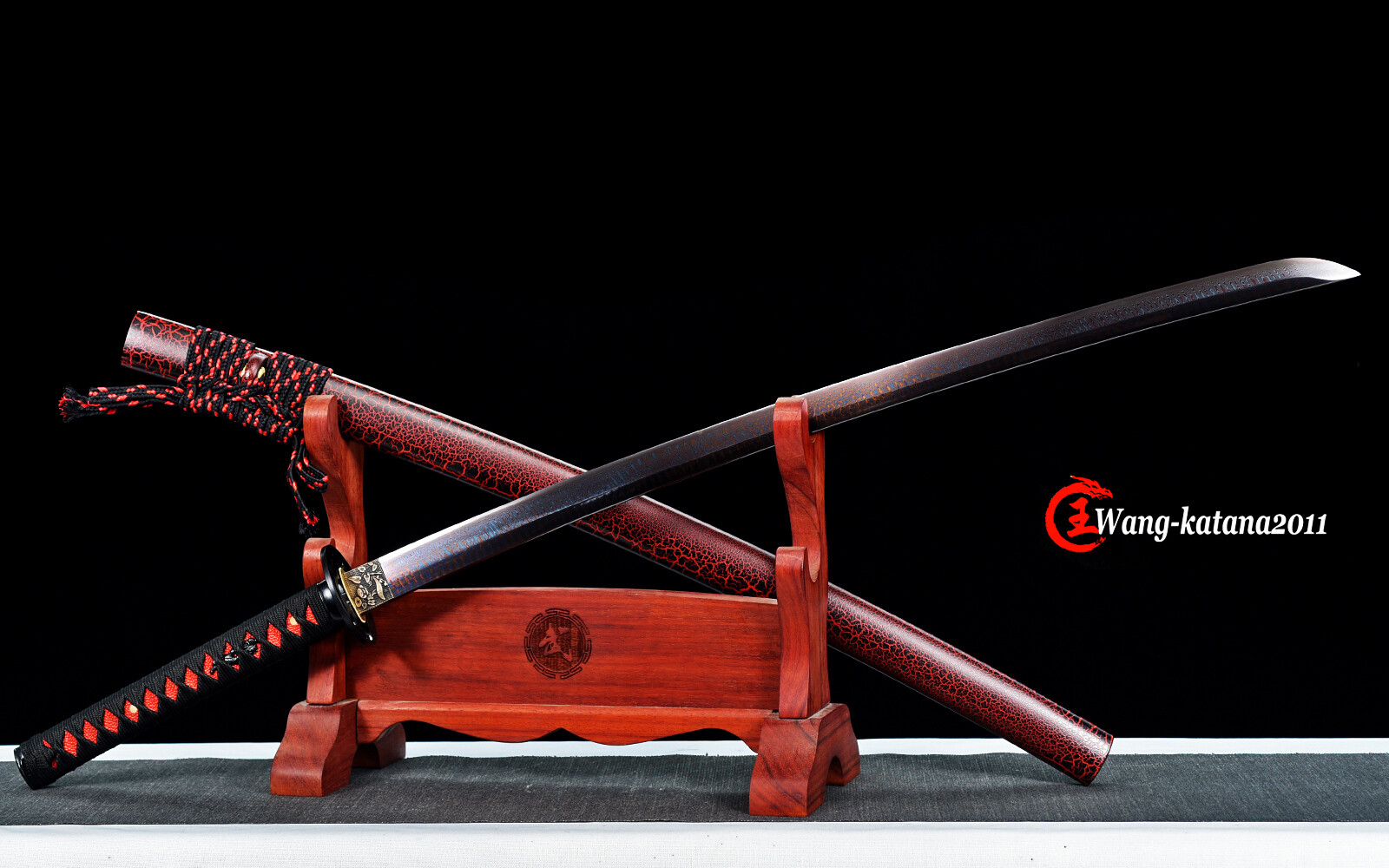 Unique Red&Blue Damascus Folded T1095 Steel Katana Japanese Samurai Sharp Sword