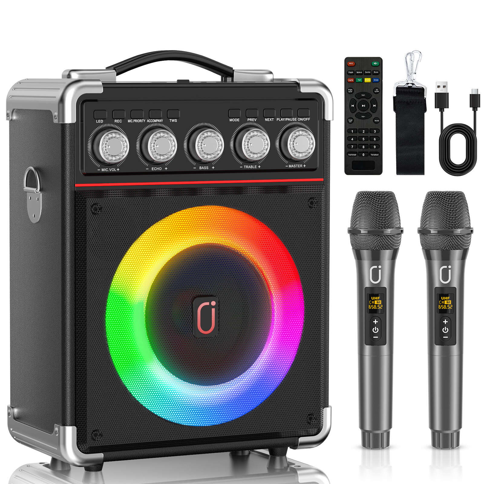 JYX TX05 Karaoke Machine with 2 Wireless Microphones & Remote Control, Speaker