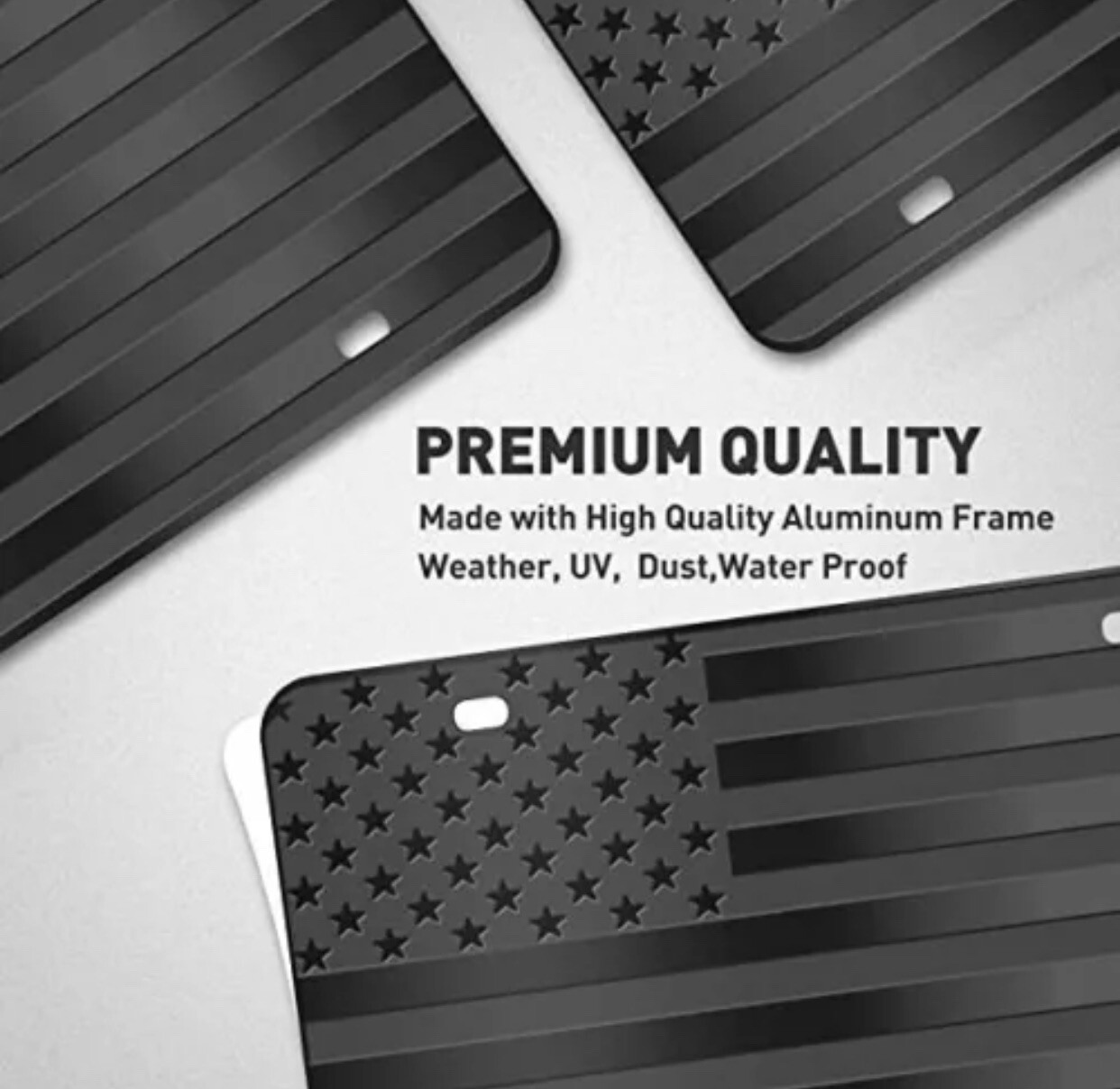 American Flag License Plate Matte Black USA Aluminum Tactical With Screws & Caps