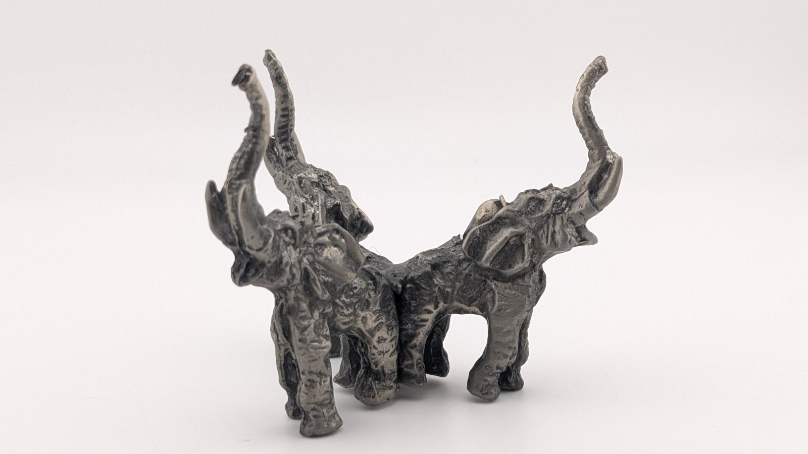 Vintage Metal Elephant Statue Figurine Three Elephants Trunk Raised Up Good Luck